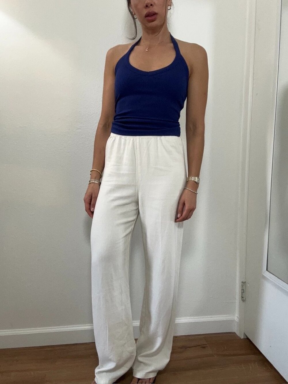 Brandy Melville Cream White Cotton Linen Thick Woven Wide Leg Pants Size S